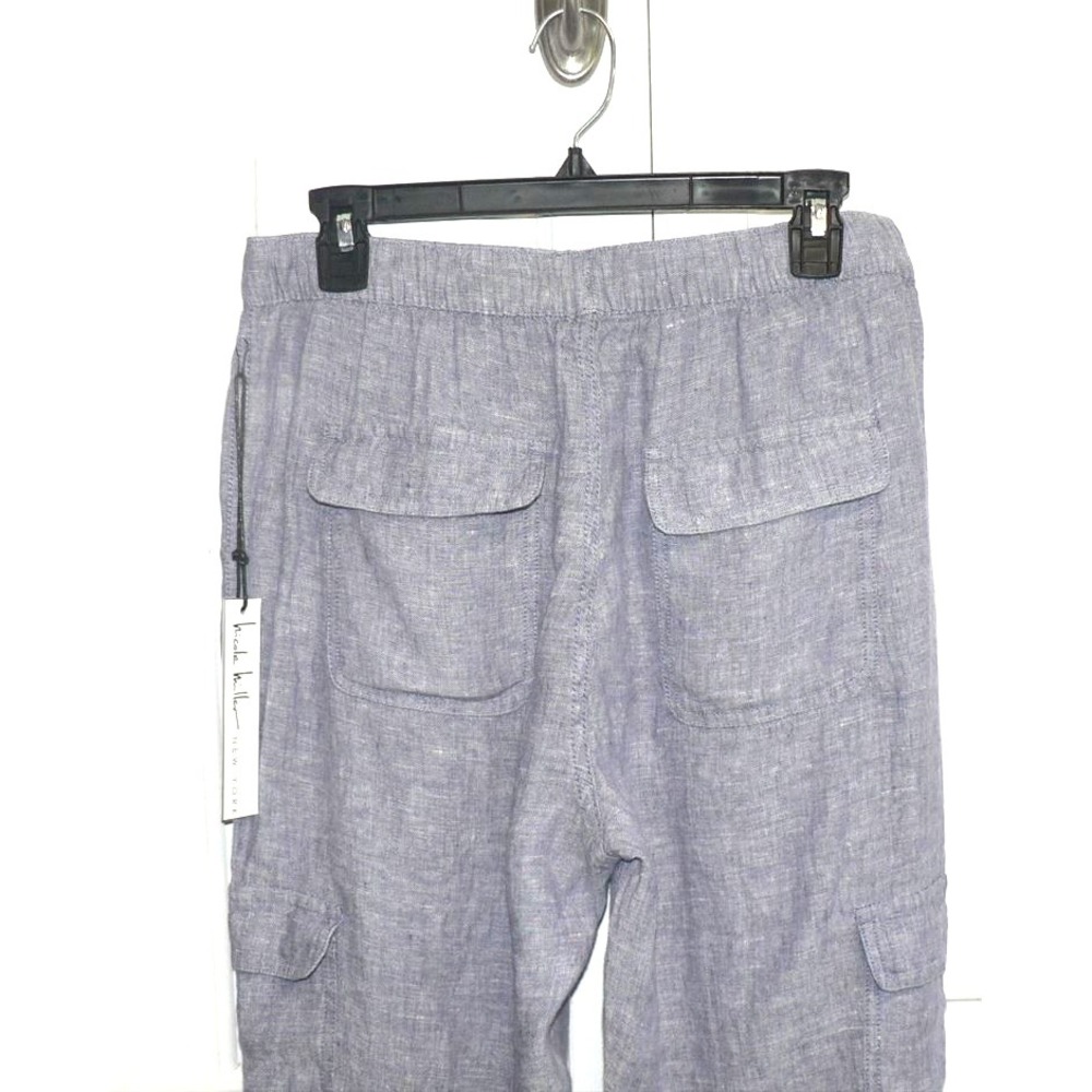 Nicole Miller Women's Linen Elastic Drawstring Waist Cargo Jogger Pants Blue Med - Picture 7 of 7
